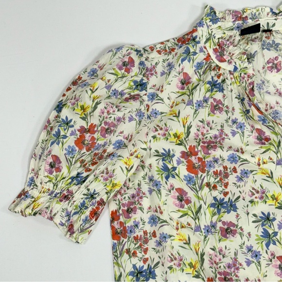 GAP Floral Puff Sleeve Ruffle Cotton Blouse Top White Multi Women's M - Picture 8 of 8